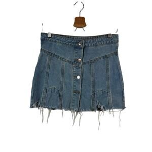 NWT Pretty Little Thing Denim Mini Skirt Distressed Y2K Festival Casual 4P